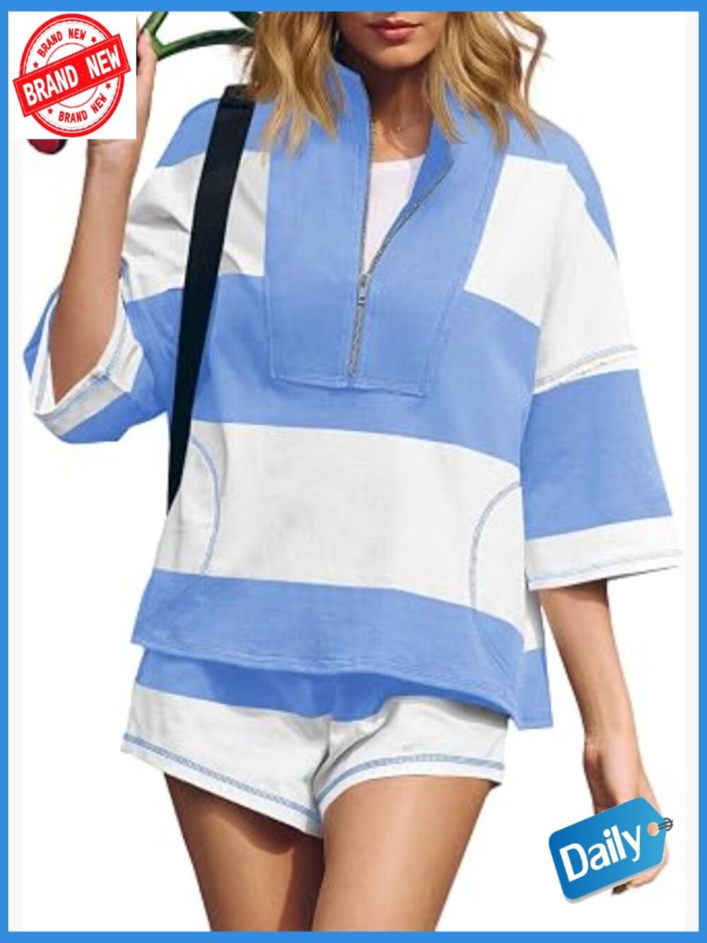 Striped 2 Piece Lounge Set Sweatshirt Shorts Tracksuit Activewear
